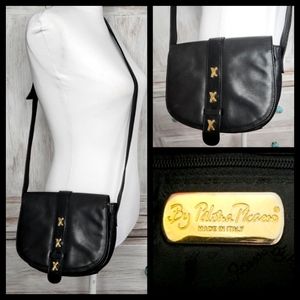 Vtg Paloma Picasso Black Leather Crossbody Bag Purse